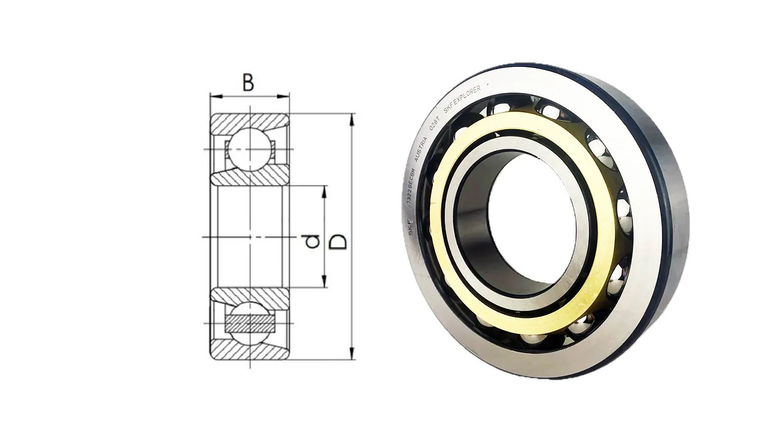 Подшипник шариковый 66322Л (7322BECBM) 110×240×50 мм SKF оригинал