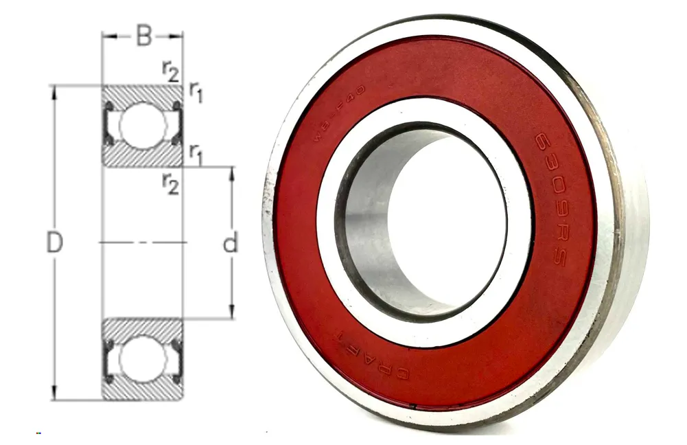 Подшипник шариковый 180309 (6309-2RS) 45×100×25 мм Craft