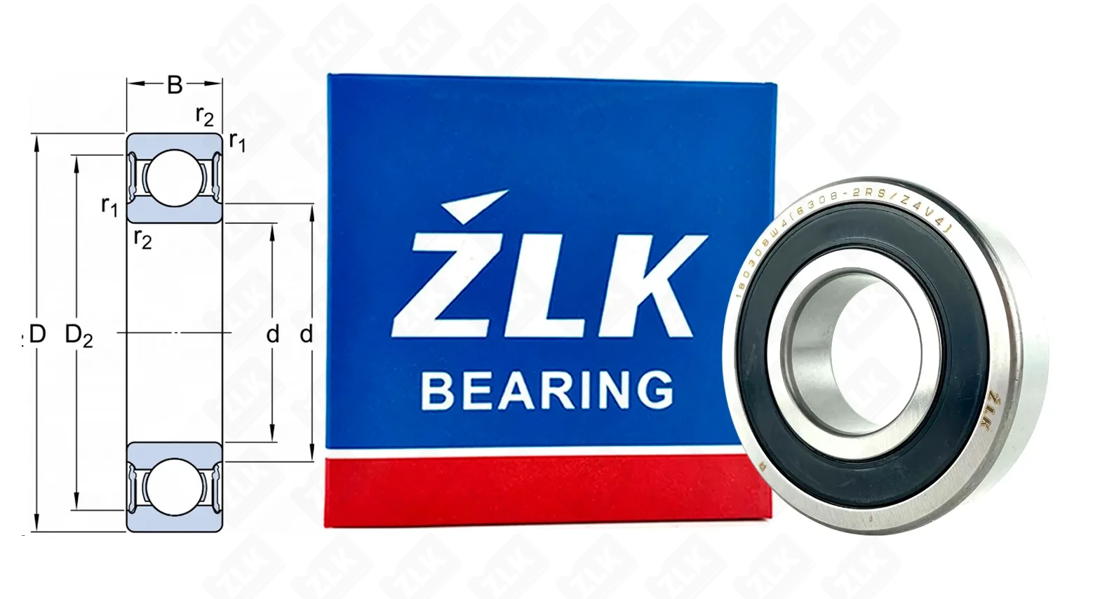 Подшипник шариковый 180308 Ш4 (63082RSZ4V4) 40×90×23 мм ZLK