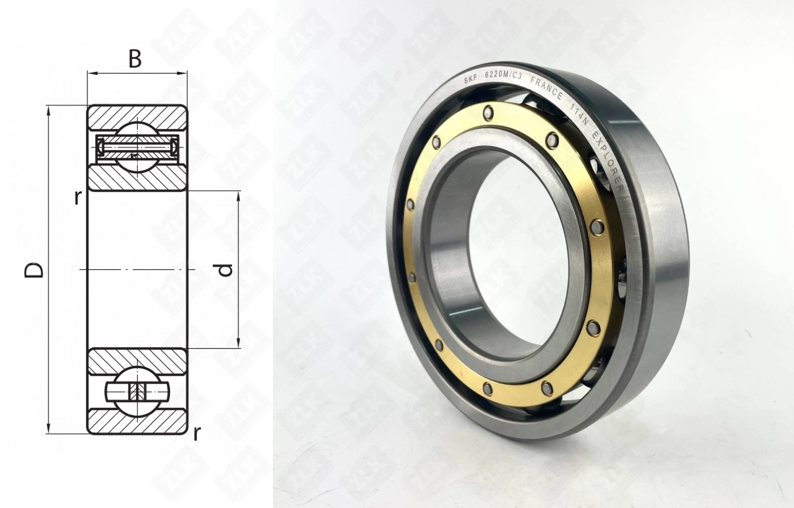 Подшипник шариковый 220 Л (70) (6220MC3) 100×180×34 мм SKF оригинал