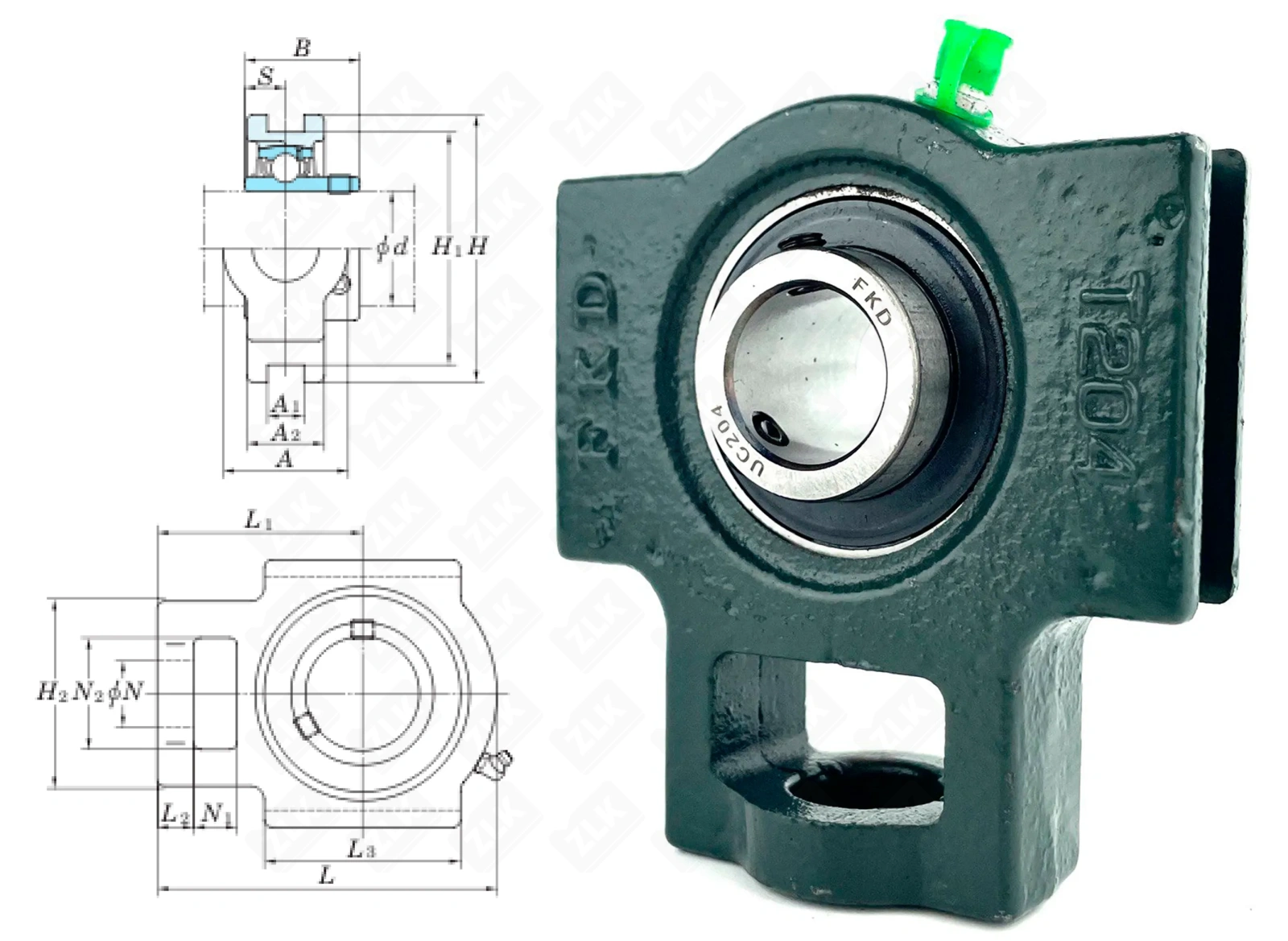 Подшипник корпусный 480204UCT (UCT204) 20×94×89 мм FKD