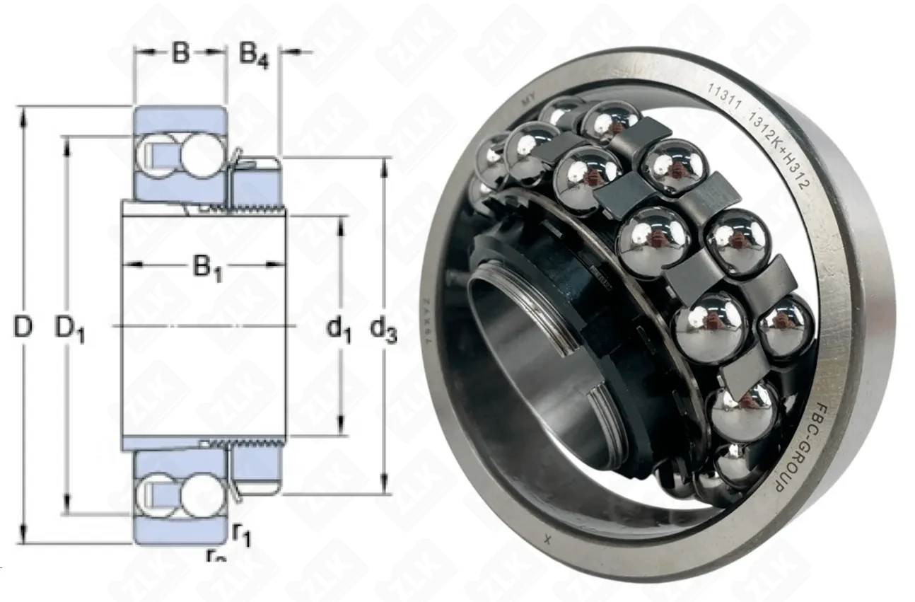 Подшипник шариковый 11311 (1312K+H312) 55×130×47 мм FBC