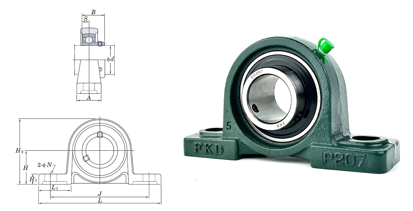 Подшипник корпусный 480207UCP (UCP207) 35×94×167 мм FKD