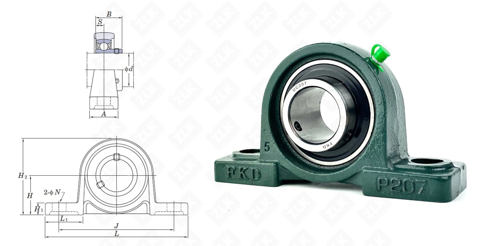 Подшипник корпусный 480207UCP (UCP207) 35×94×167 мм FKD