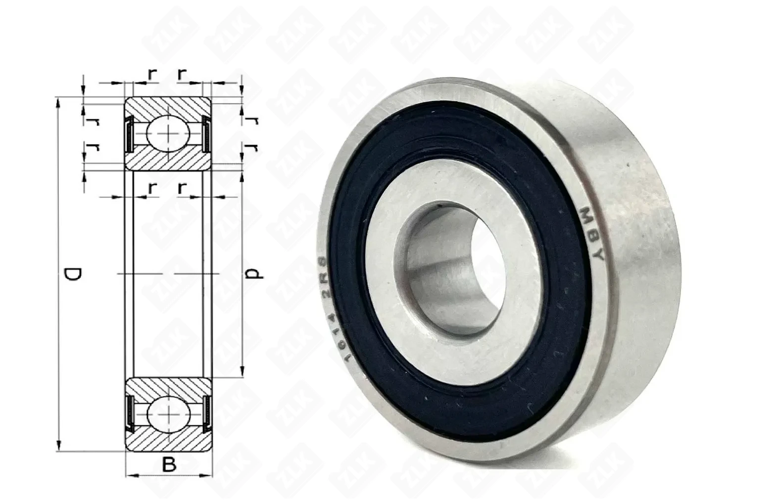 Подшипник шариковый (1614-2RS) 9.25×28.5×9.25 мм MBY