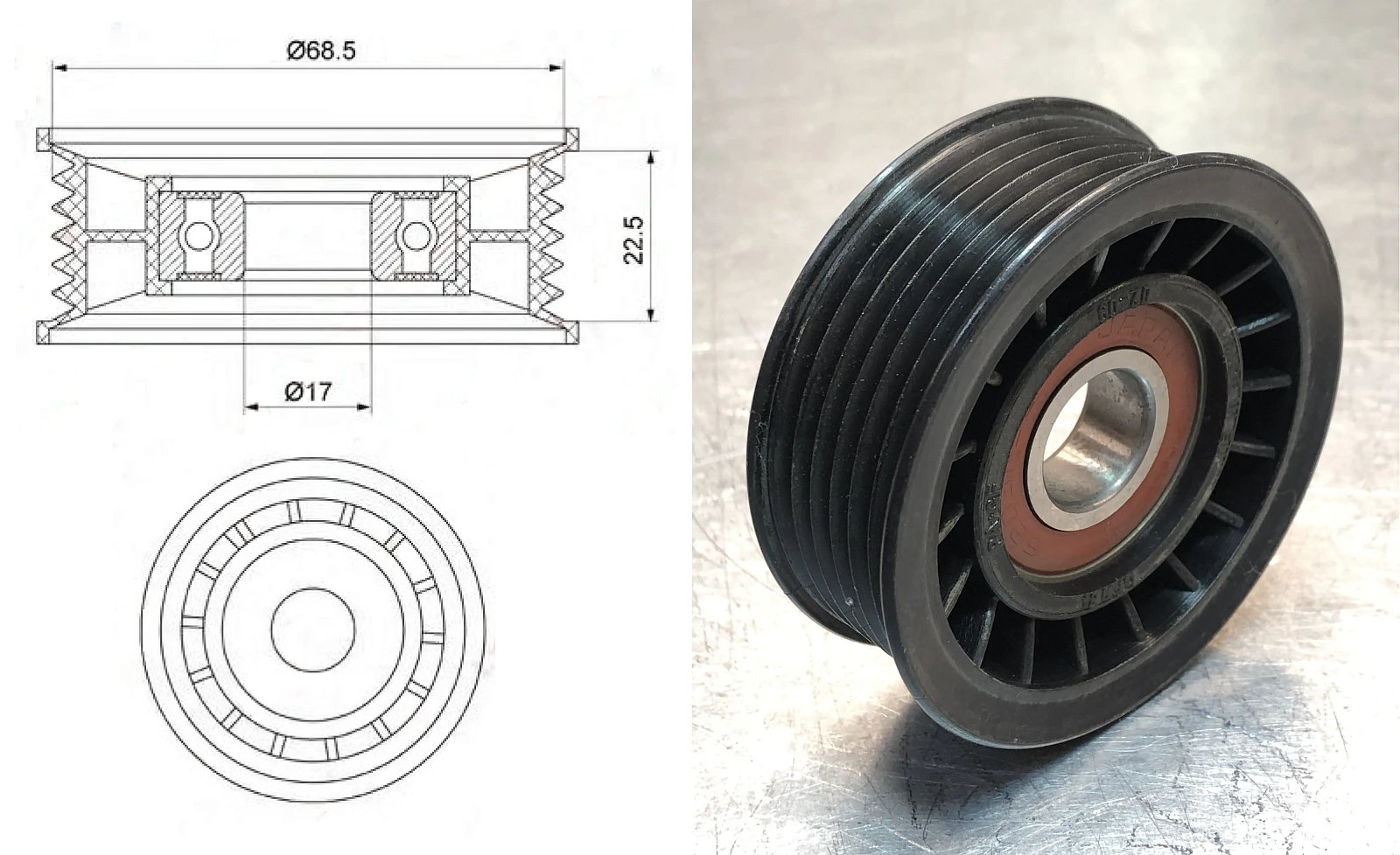 Подшипник шариковый  (0-N1497S) 17×68.5×25.5 мм Optimal