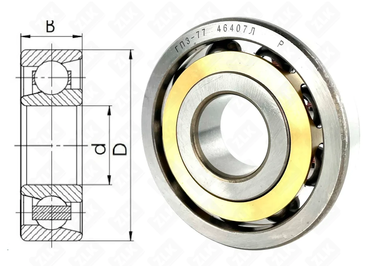 Подшипник шариковый 46407 Л (7407ACM) 35×100×25 мм ГПЗ-77