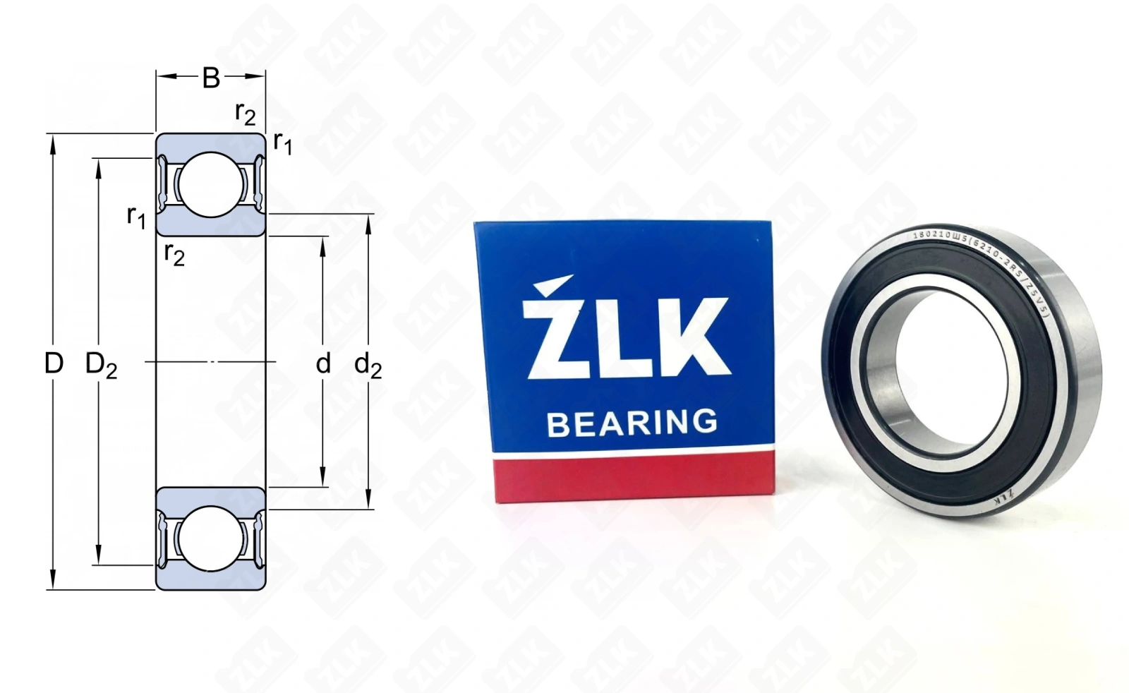 Подшипник шариковый 180210Ш5 (62102RSZ5V5) 50×90×20 мм ZLK