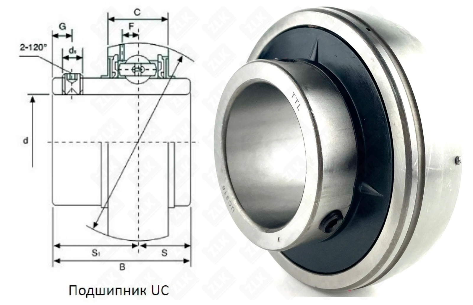 Подшипник шариковый 480316UC (UC316) 80×170×86 мм TTL