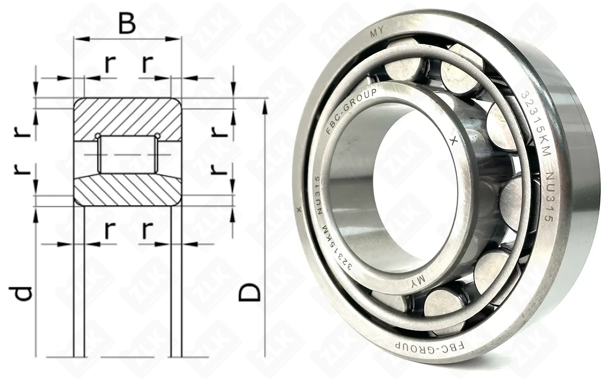 Подшипник роликовый 32315 (NU315) 75×160×37 мм FBC