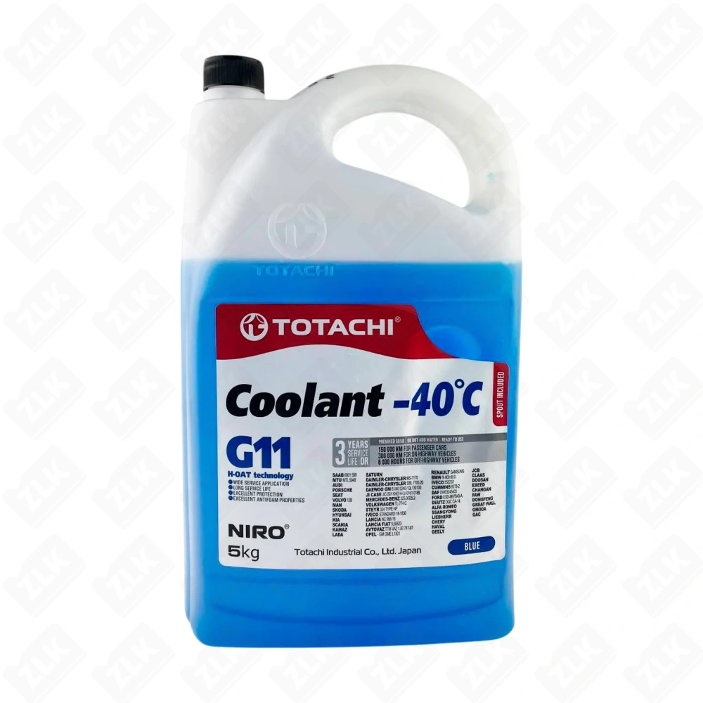 Антифриз 5кг синий TOTACHI NIRO COOLANT G11 -40°C ASTM D3306/D4985 JIS K 2234 I part, GB 29743-2013 