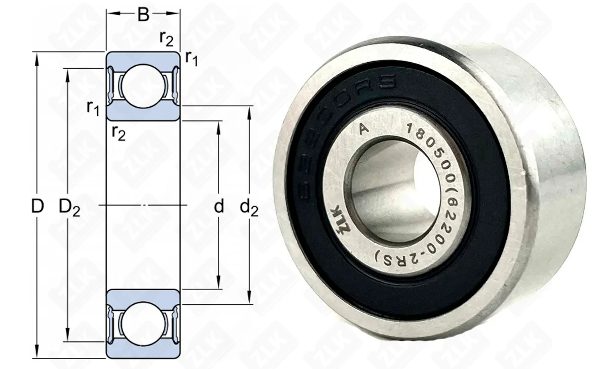 Подшипник шариковый 180500 (62200 RS) 10×30×14 мм ZLK