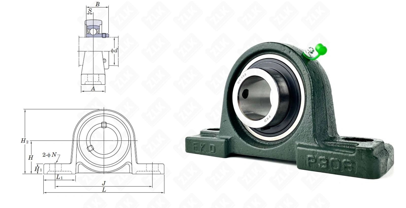 Подшипник корпусный  480308UCP (UCP308) 40×116×220 мм FKD