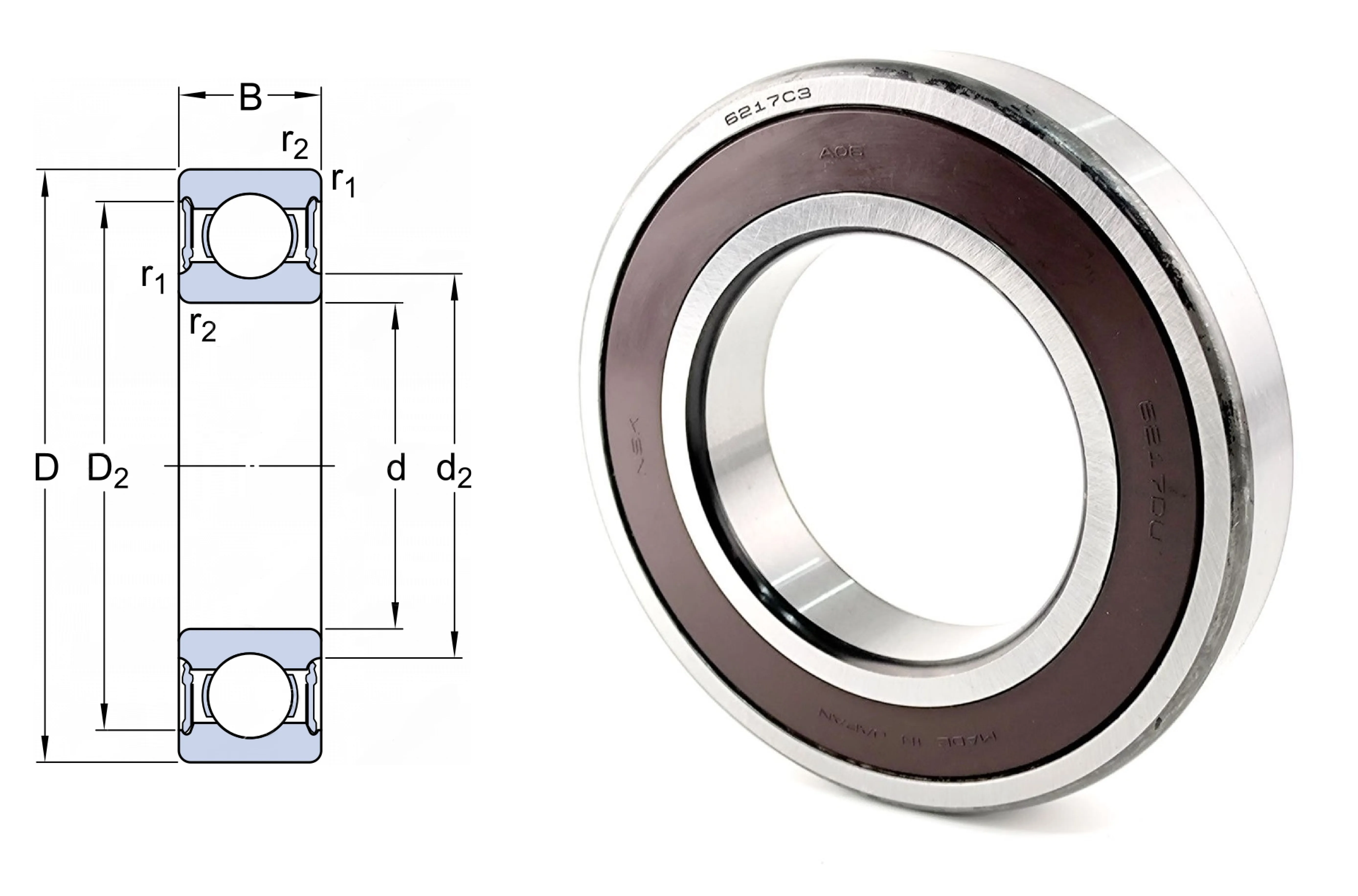Подшипник 180217 (70) (6217DDUC3) радиальный шариковый 85-150-28 мм