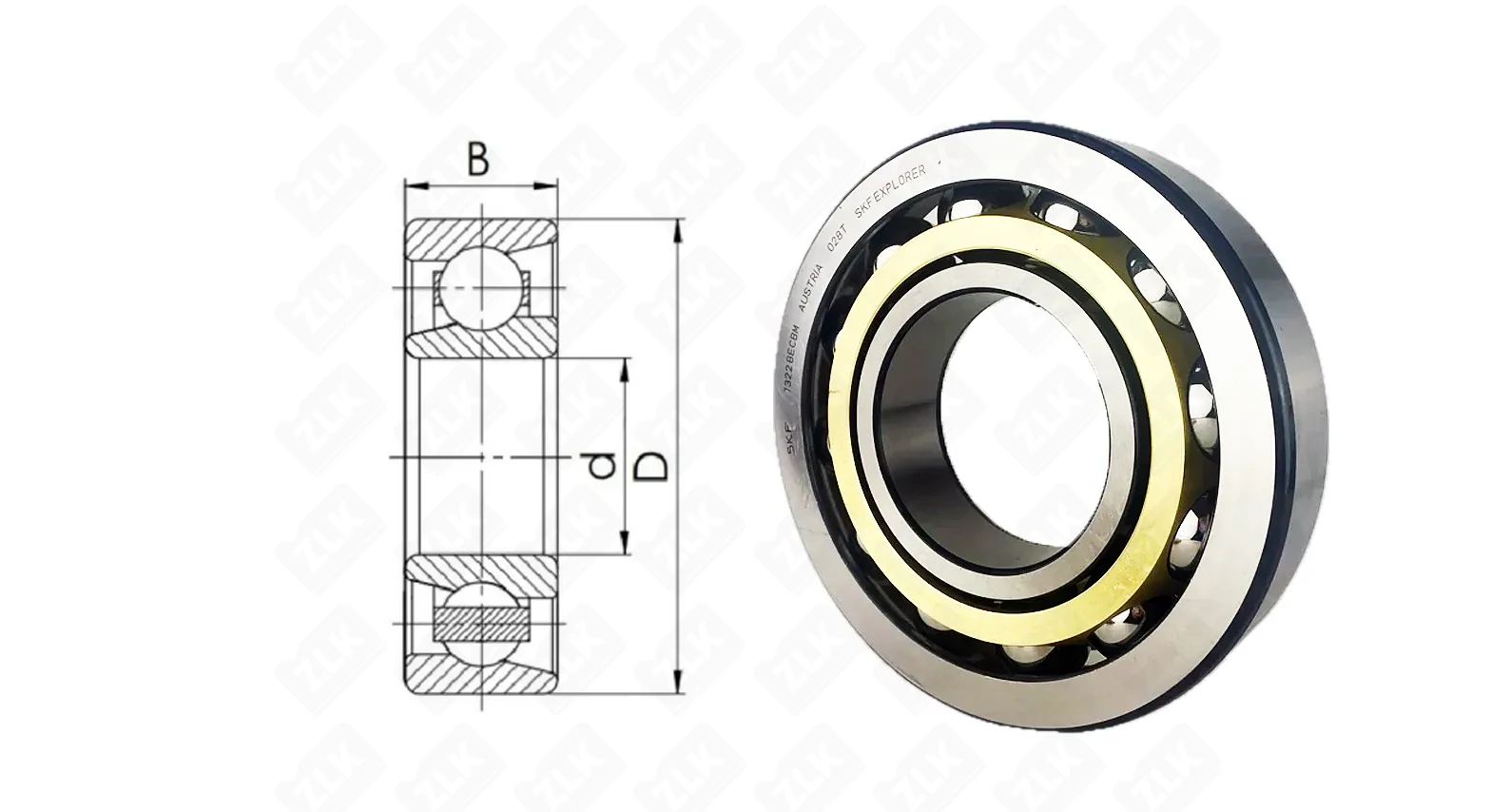Подшипник шариковый 66322Л (7322BECBM) 110×240×50 мм SKF оригинал