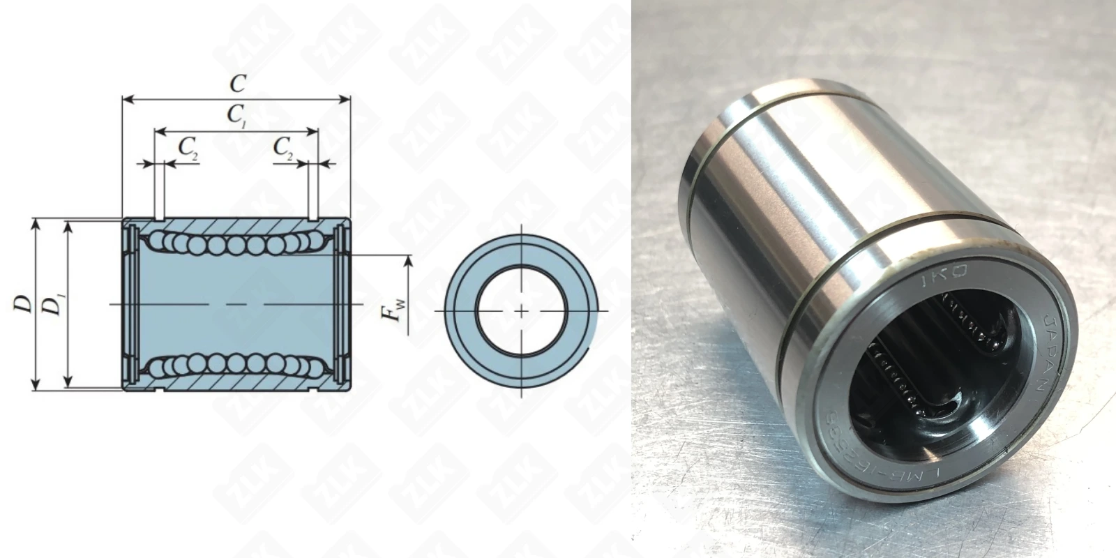 Подшипник линейный подшипник LMB 162536  (LMB162536) 25.4×39.69×57.15 мм IKO