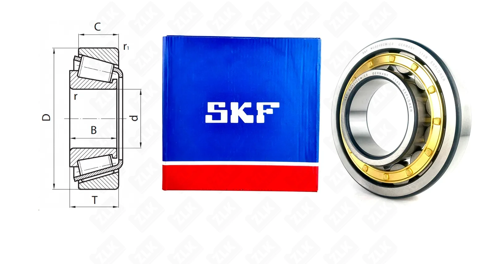 Подшипник роликовый 32321М  (NU321ECM/C3) 105×225×49 мм SKF оригинал