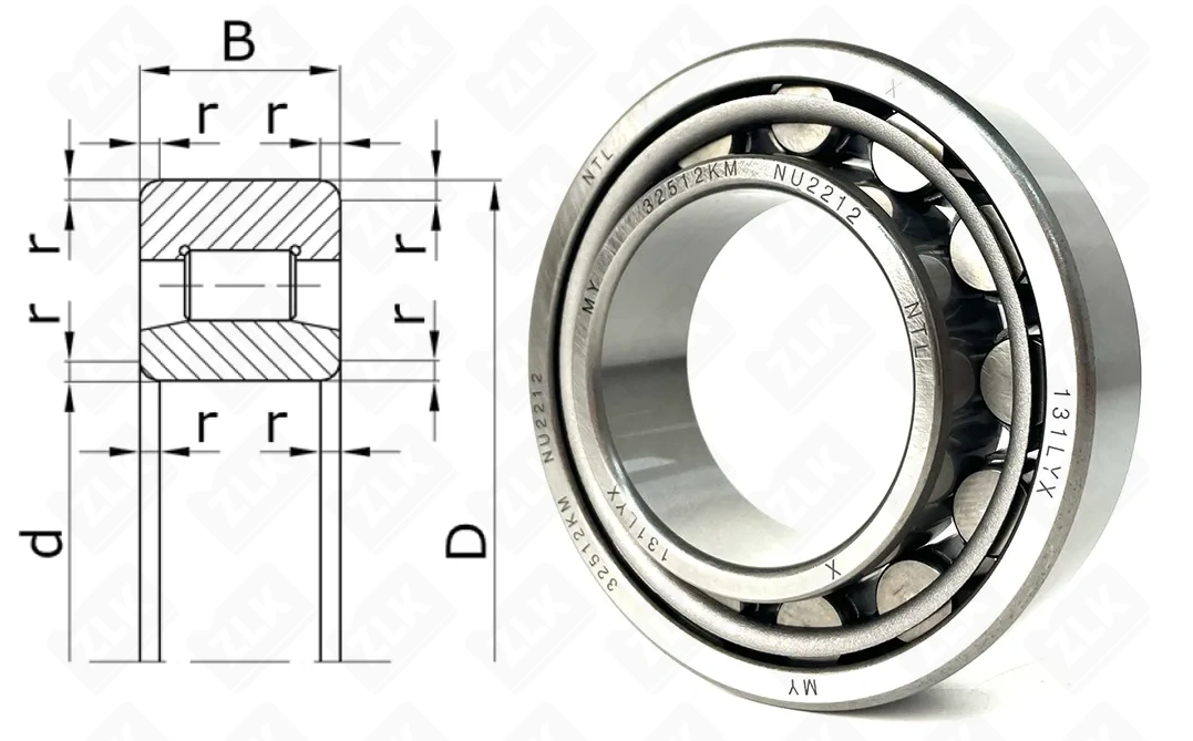 Подшипник роликовый 32512 (NU2212) 60×110×28 мм NTL