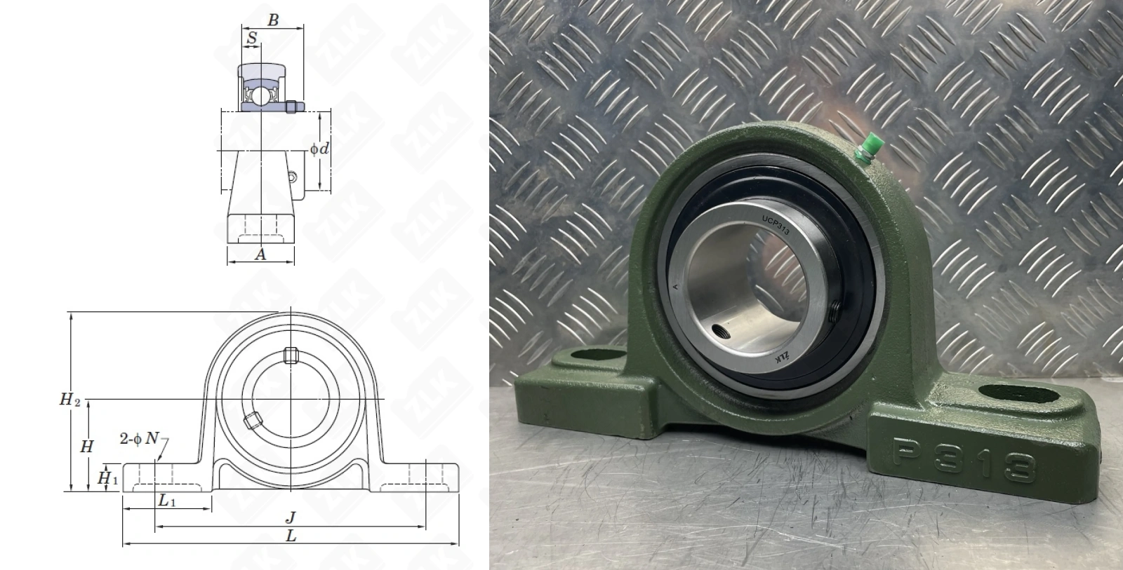 Подшипник корпусный 480313UCP (UCP313) 65×174×340 мм ZLK