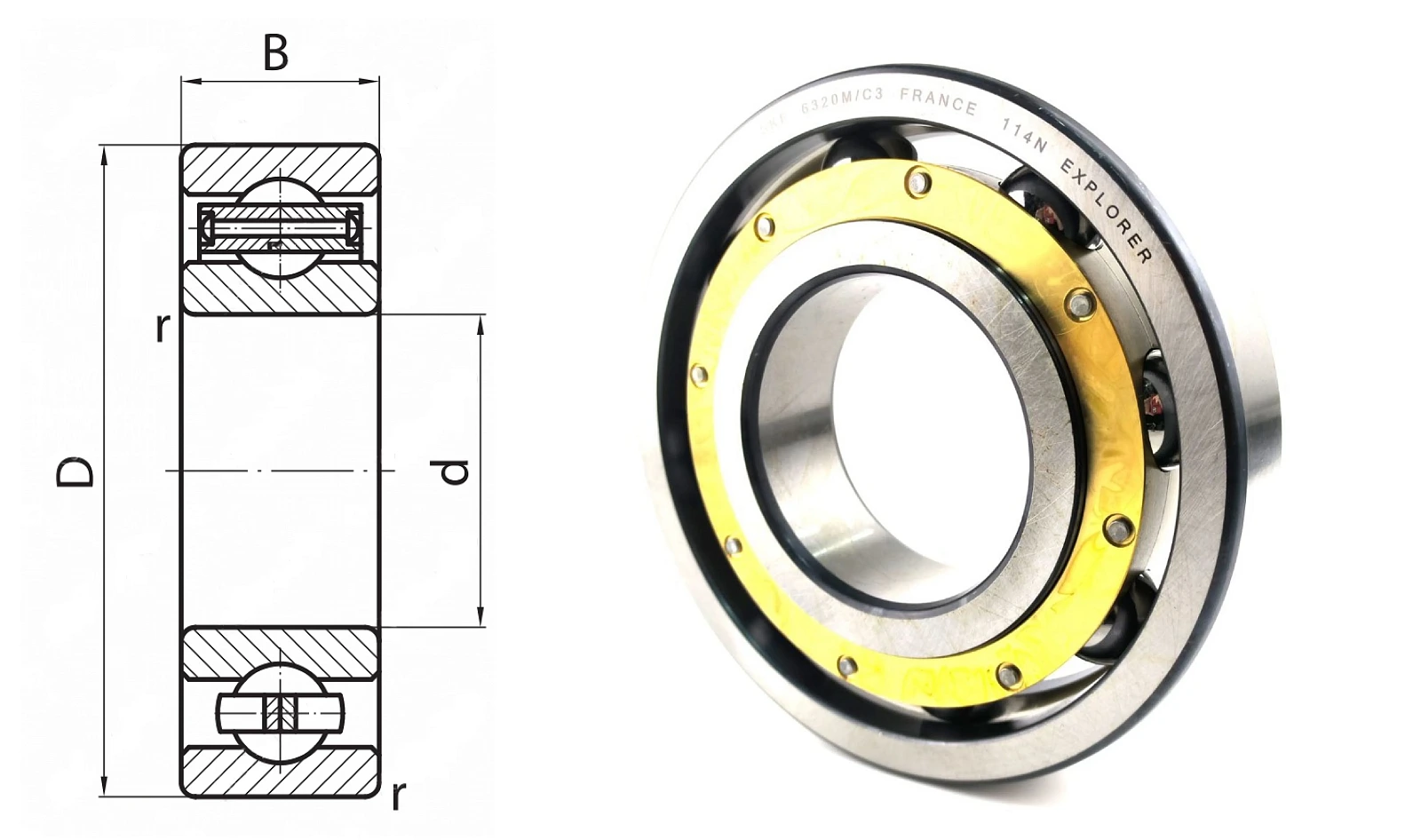 Подшипник шариковый 320 Л (70) (6320MC3) 100×215×47 мм SKF оригинал