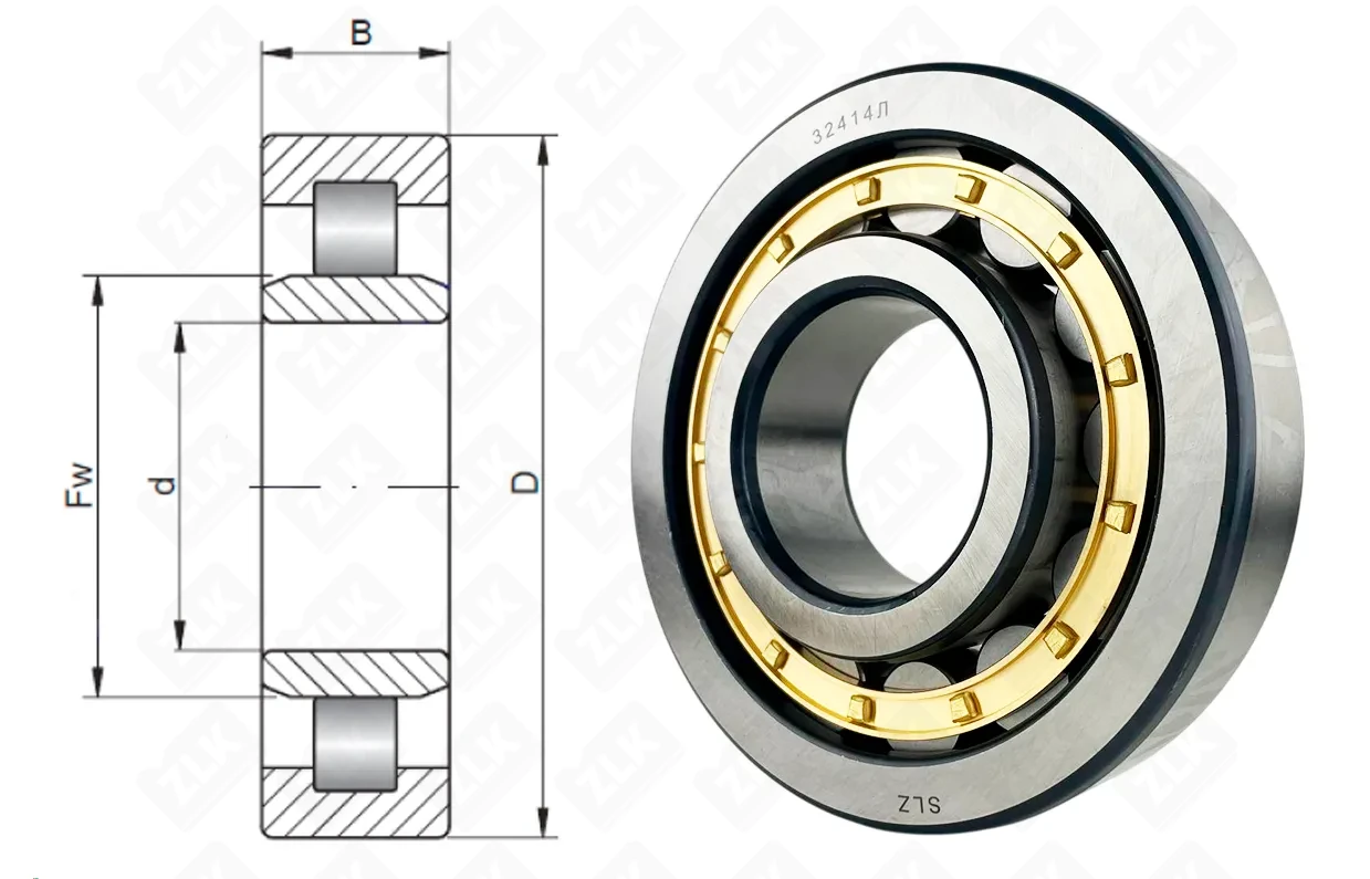 Подшипник роликовый 32414 (NU414M) 70×180×42 мм SLZ