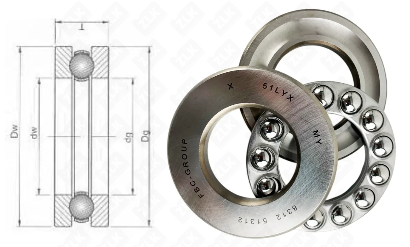 Подшипник шариковый 8312 (51311) 55×105×35 мм FBC