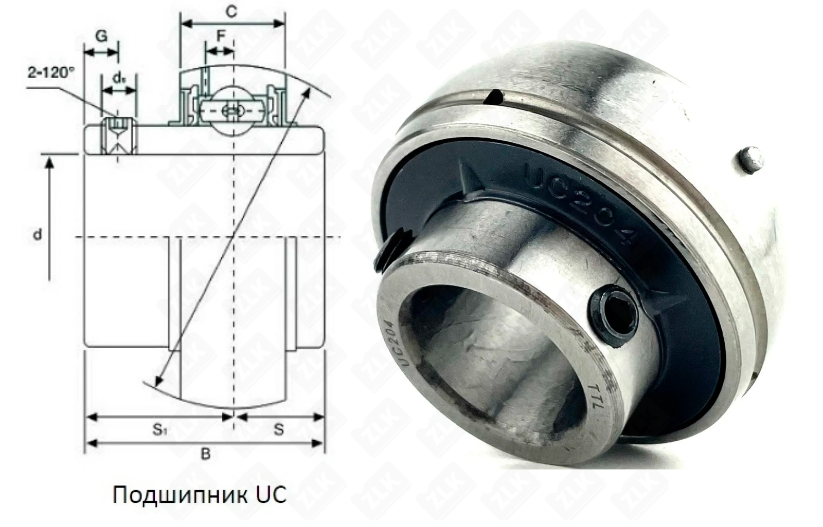 Подшипник шариковый  (UC204) 20×47×31 мм TTL