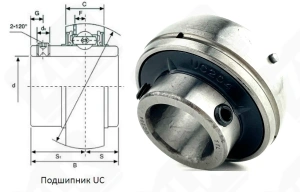 Подшипник 480204UC (UC204) шариковый 20-47-31 мм