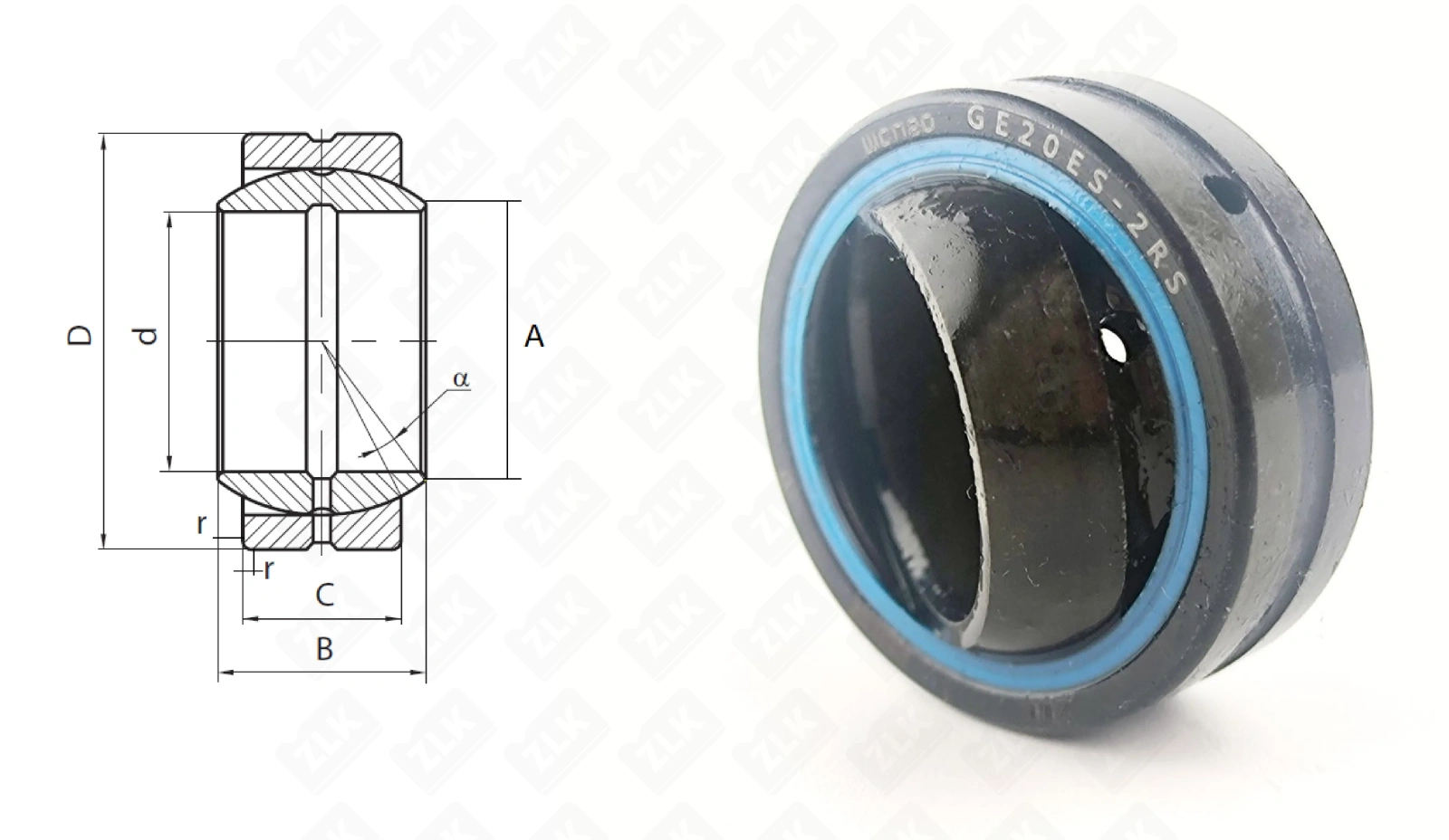 Подшипник шарнирный ШСП20 (GE20ES2RS) 20×35×16 мм ZLK