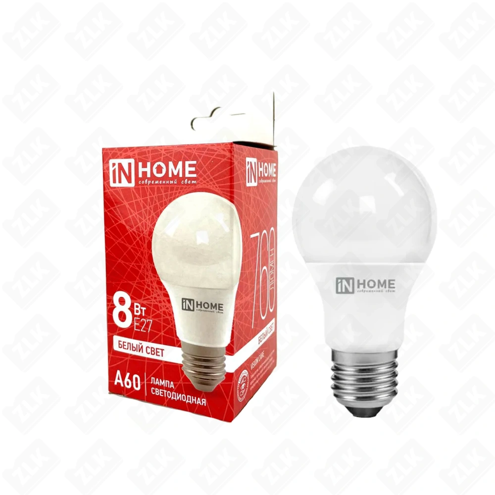 Лампа светодиодная LED-A60-VC 8Вт грушевидная 4000K нейтр.бел.Е27 230В IN HOME