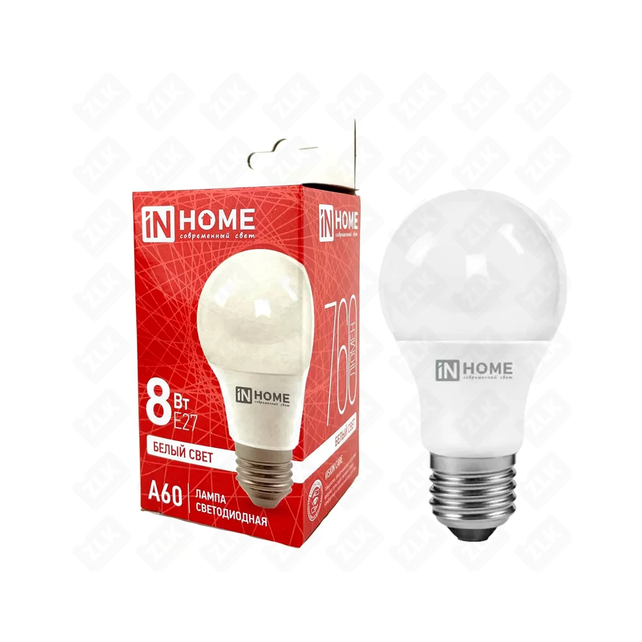 Лампа светодиодная LED-A60-VC 8Вт грушевидная 4000K нейтр.бел.Е27 230В IN HOME