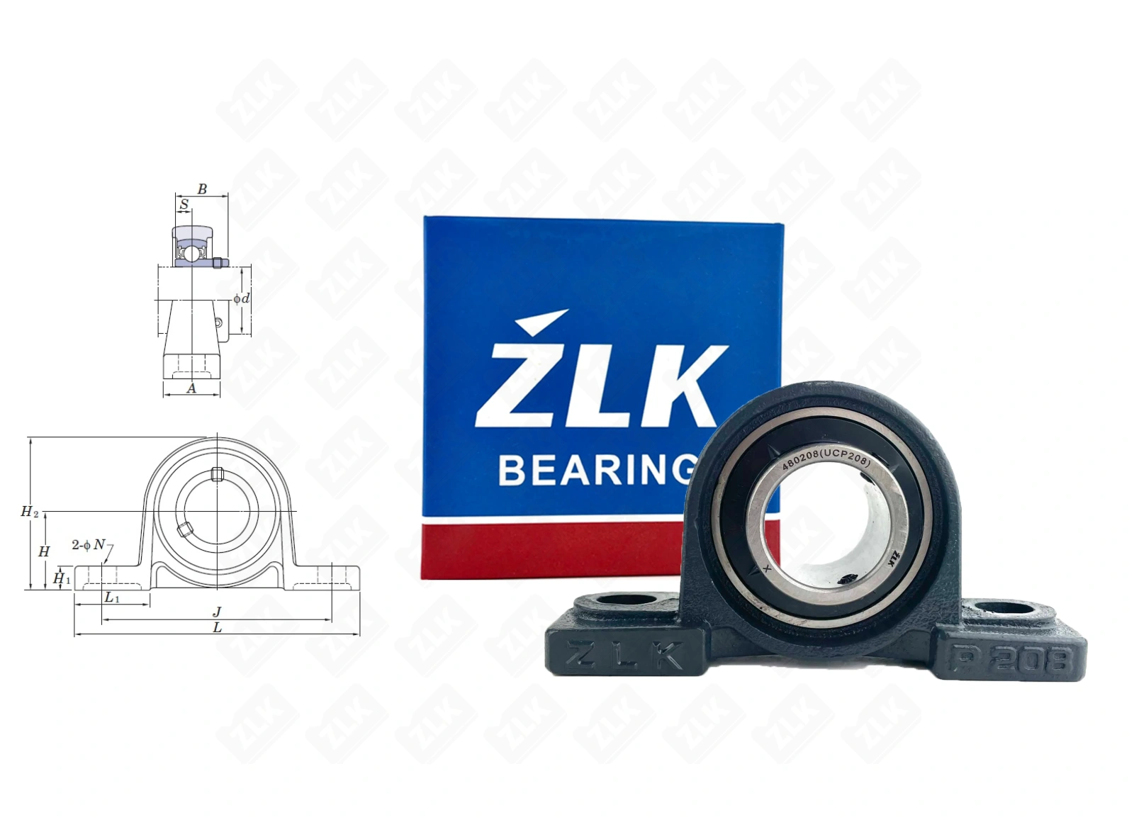 Подшипник корпусный 480208UCP (UCP208) 40×100×184 мм ZLK