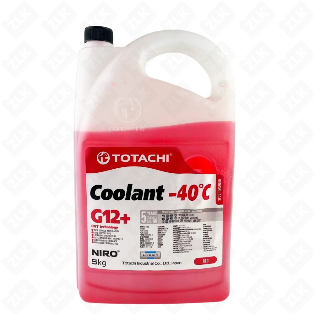 Антифриз 5кг красный TOTACHI NIRO COOLANT G12+ -40°C ASTM D3306, GB 29743-2013 (LEC-II)