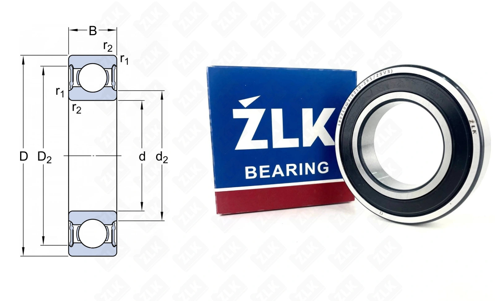 Подшипник шариковый 180210Ш3 (62102RSZ3V3) 50×90×20 мм ZLK