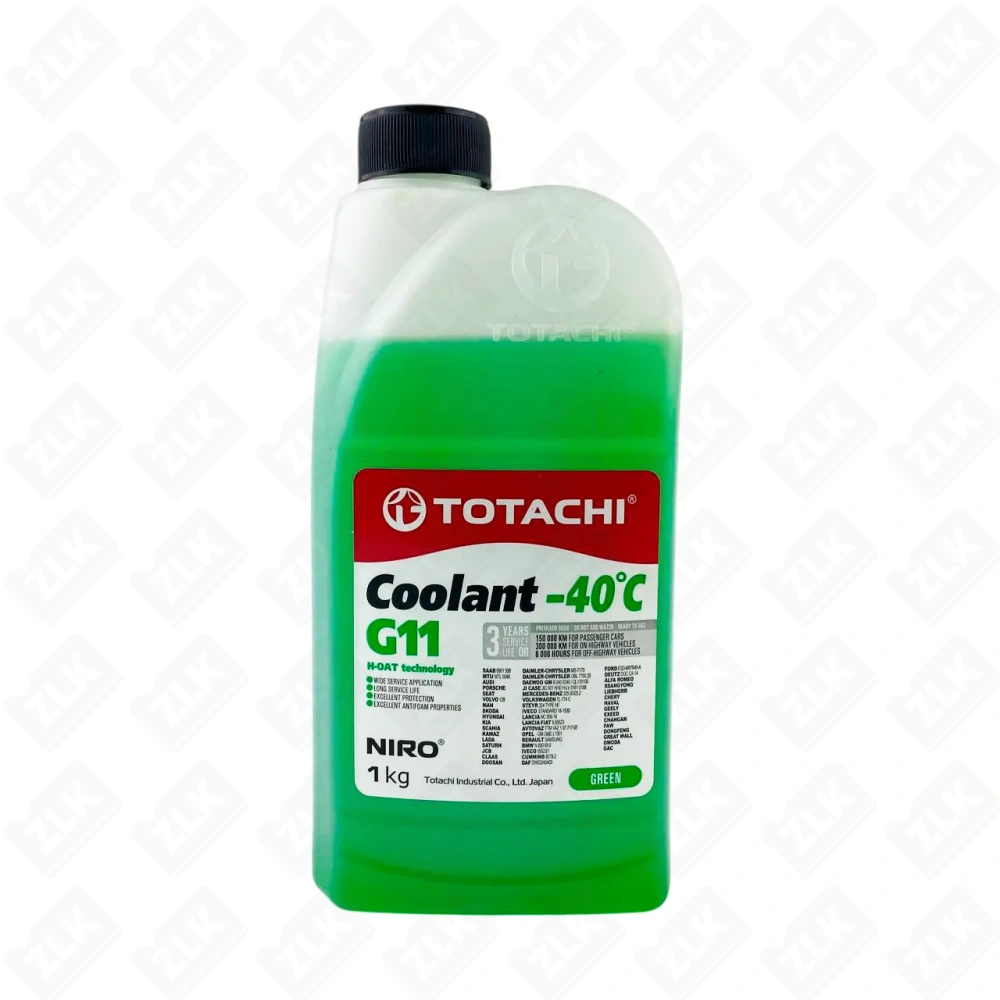 Антифриз 1кг зелёный TOTACHI NIRO COOLANT G11 -40°C ASTM D3306/D4985, GB 29743-2013 (LEC-II)