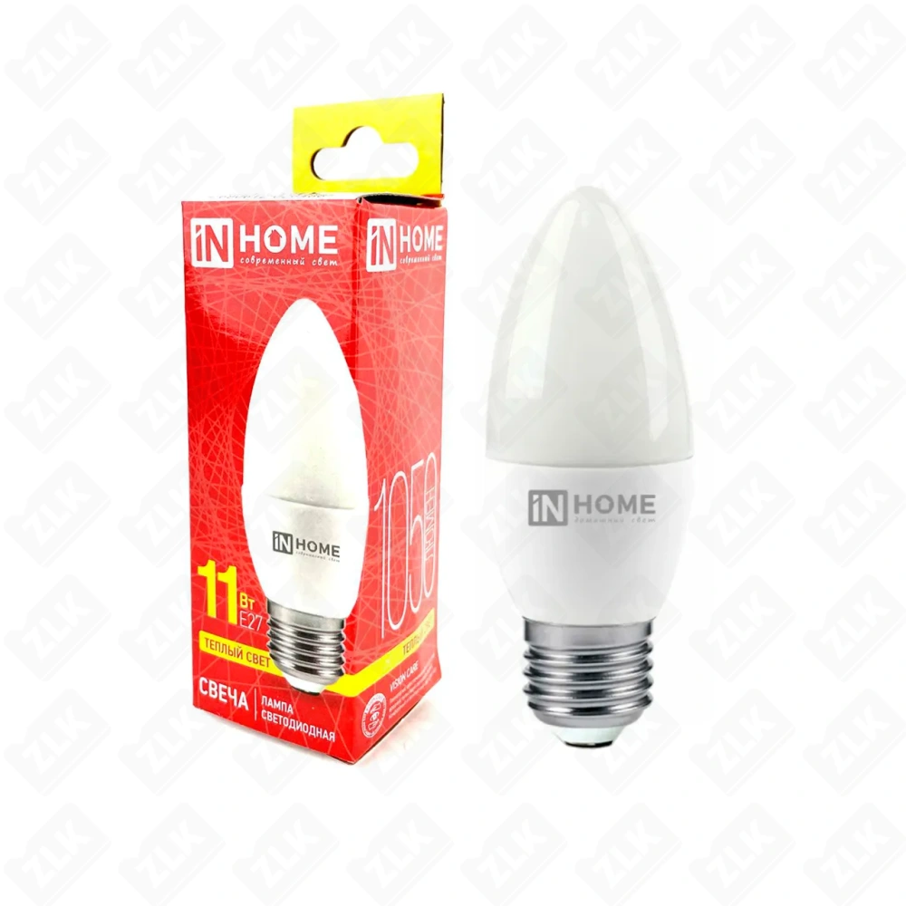 Лампа светодиодная LED-СВЕЧА-VC 11Вт свеча 3000К тепл. бел. E27 230В IN HOME