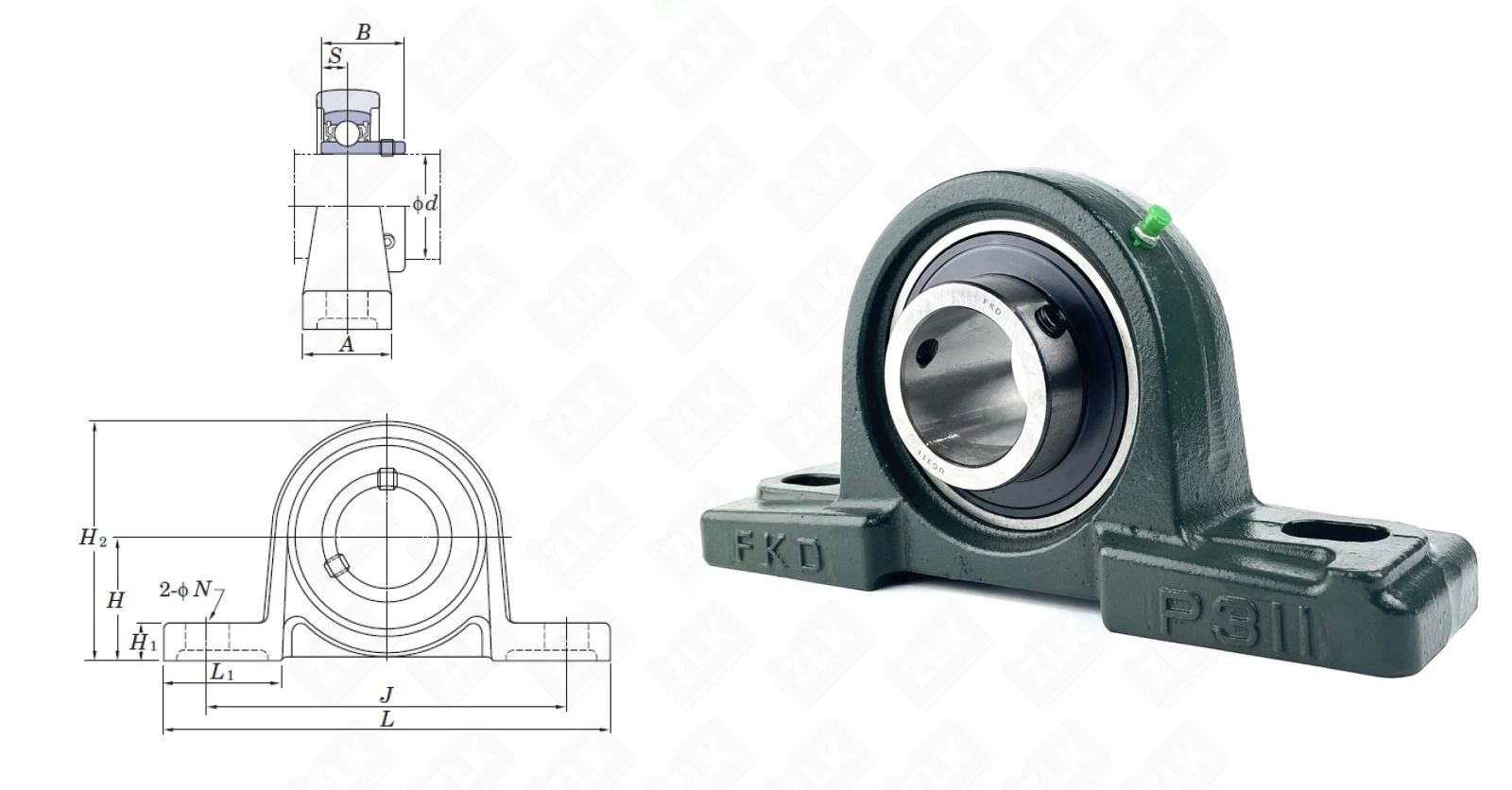 Подшипник корпусный  480311UCP (UCP311) 55×154×310 мм FKD