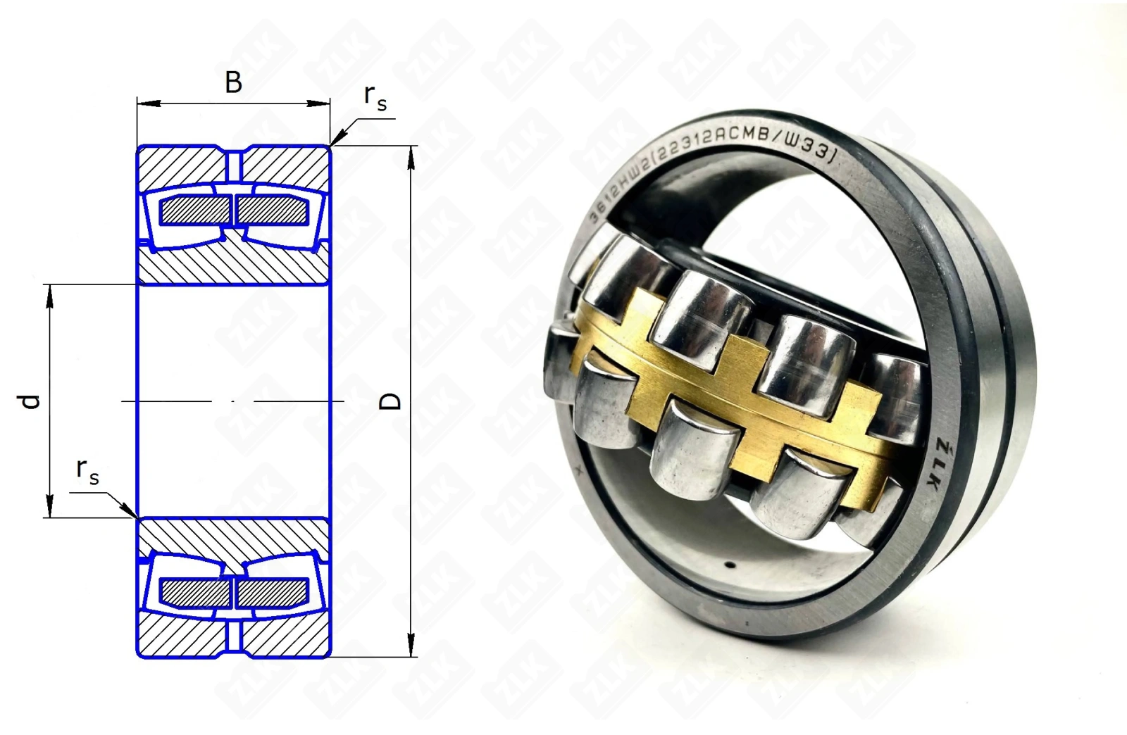 Подшипник роликовый 3612 HШ2 (22312CAW33,22312MBW33) 60×130×46 мм ZLK