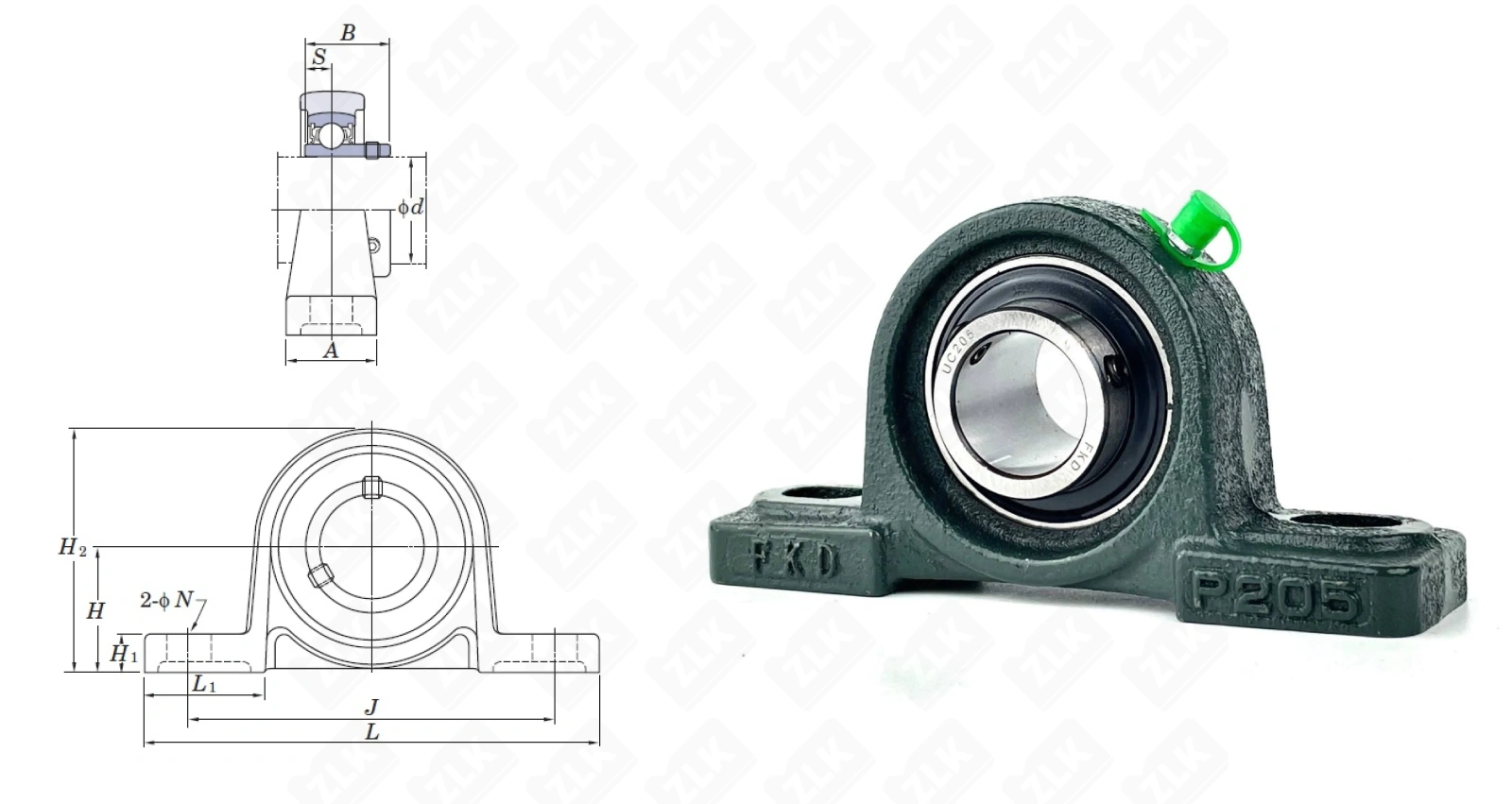 Подшипник корпусный  480205UCP (UCP205) 25×70×140 мм FKD