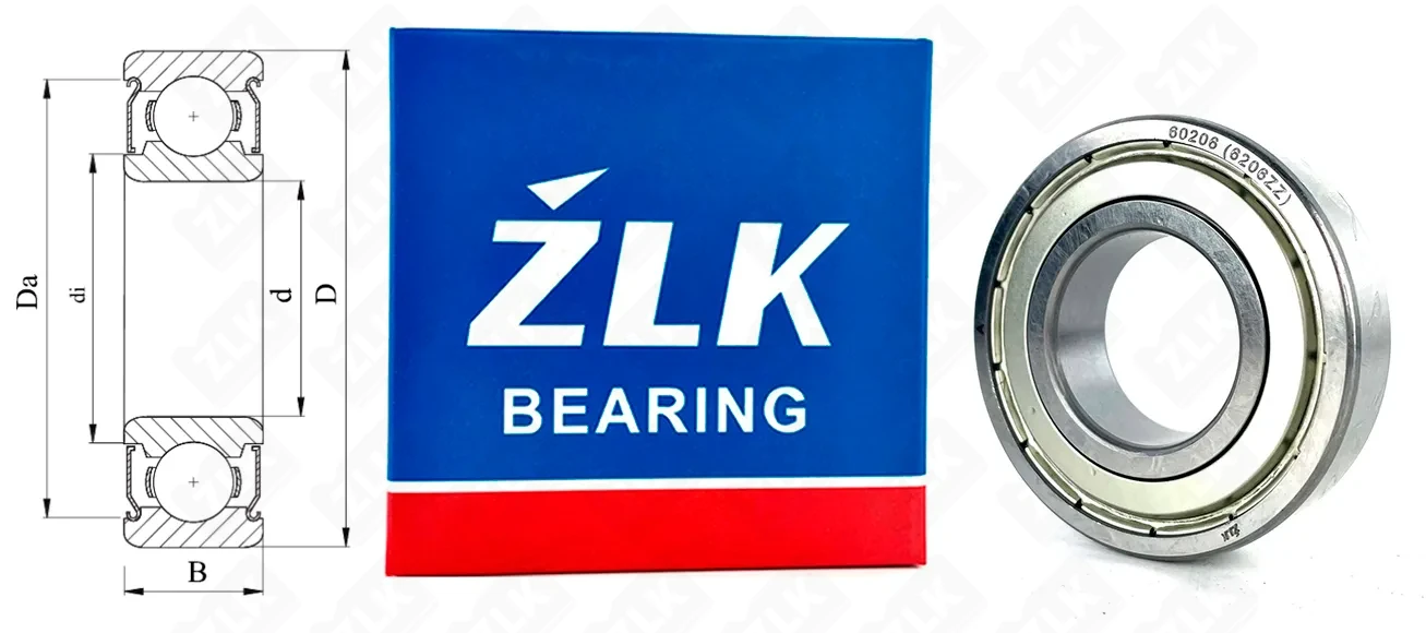 Подшипник шариковый 80206 (6206 ZZ) 30×62×16 мм ZLK