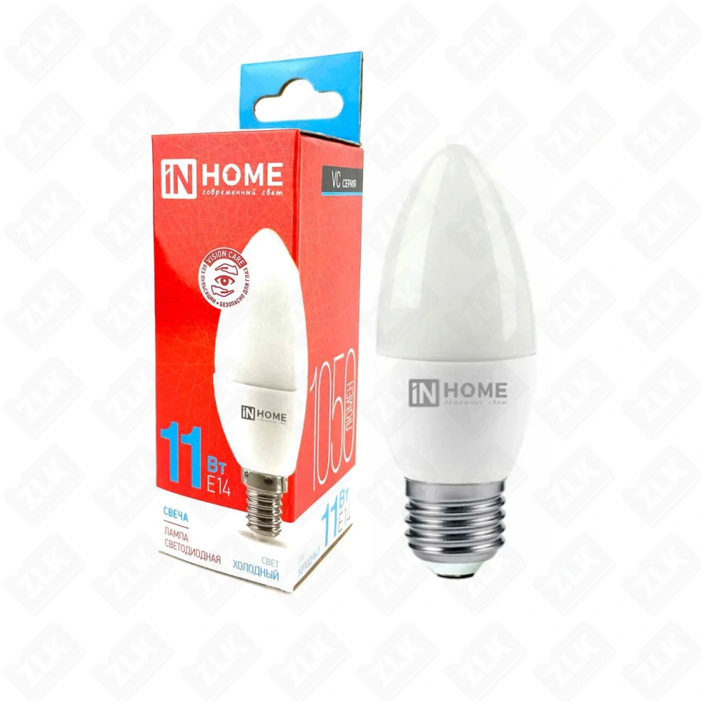Лампа светодиодная LED-СВЕЧА-VC 11Вт свеча 6500К холод. бел. E14 230В IN HOME