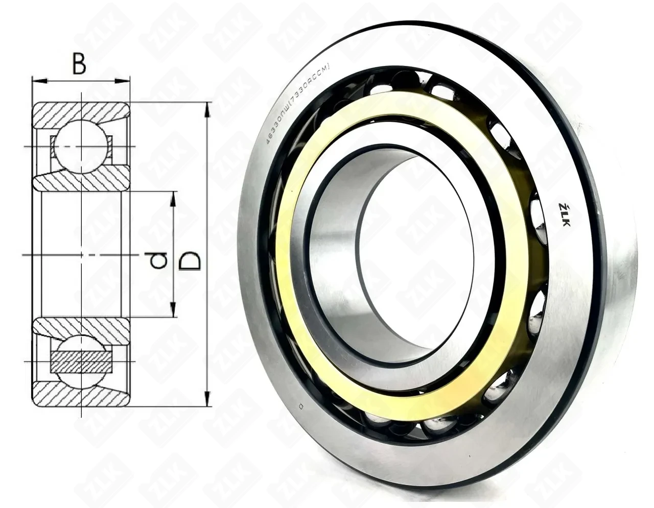 Подшипник шариковый 46330 ЛШ1 (7330ACMZ1V1) 150×320×65 мм ZLK
