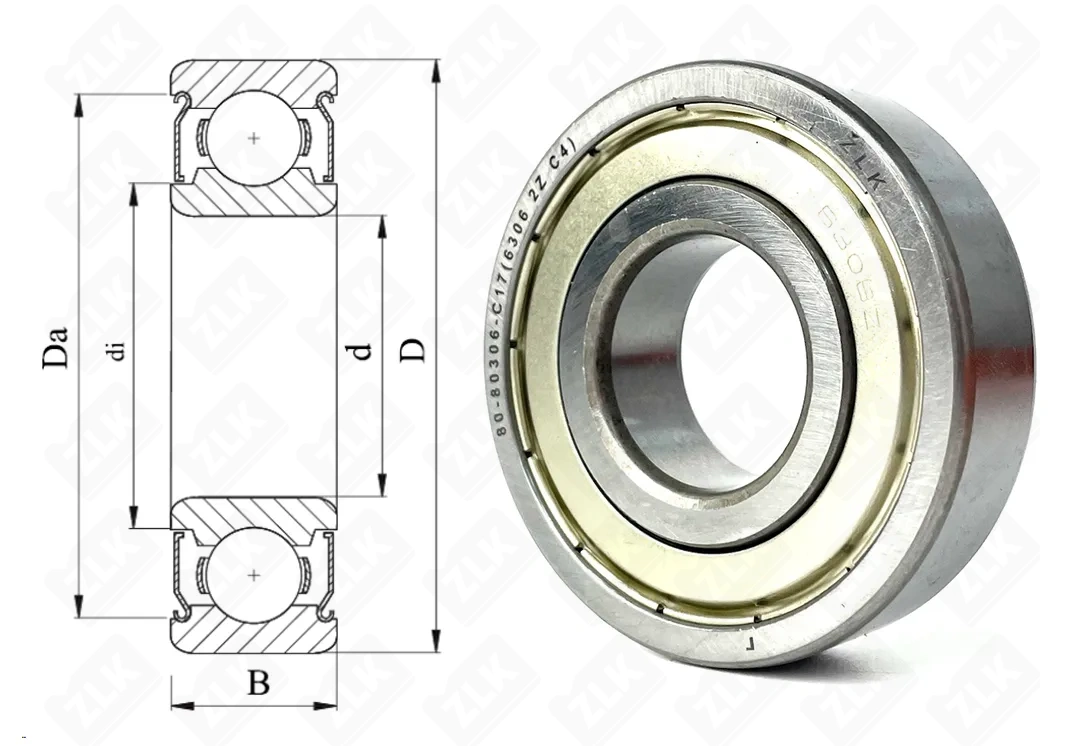 Подшипник шариковый 80306 (6306-2Z/C4) 30×72×19 мм ZLK