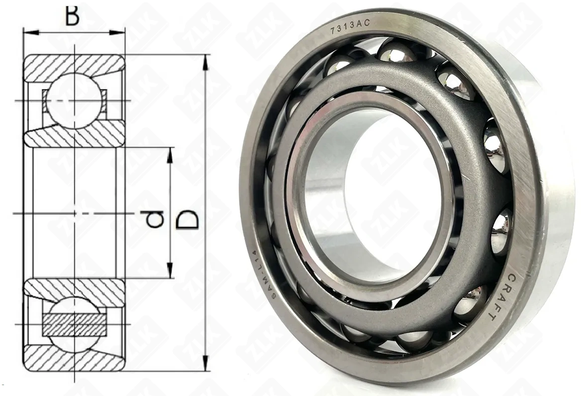 Подшипник шариковый 46313 (7313A) 65×140×33 мм Craft