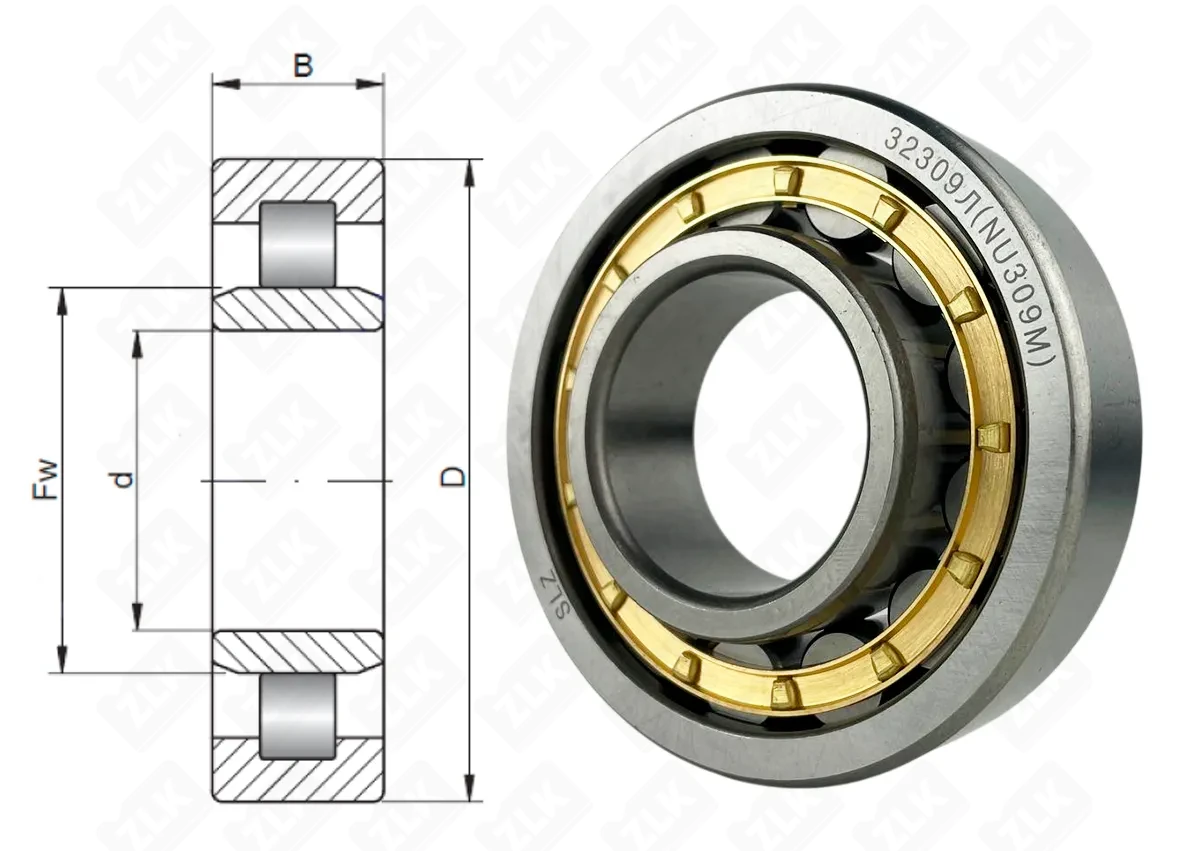 Подшипник роликовый 32309 Л (NU309M) 45×100×25 мм SLZ