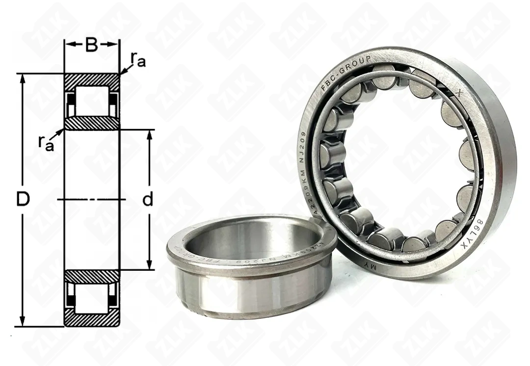 Подшипник роликовый 42209 (NJ209) 45×85×19 мм FBC