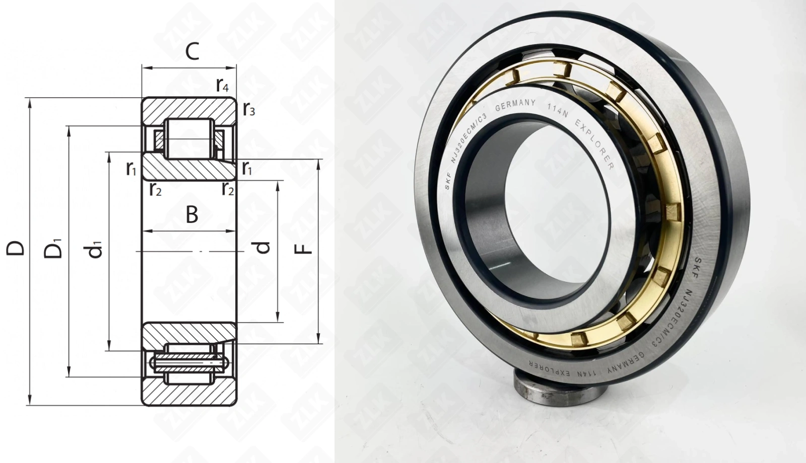 Подшипник роликовый 42320 Л (70) (NJ320ECMC3) 100×215×47 мм SKF оригинал