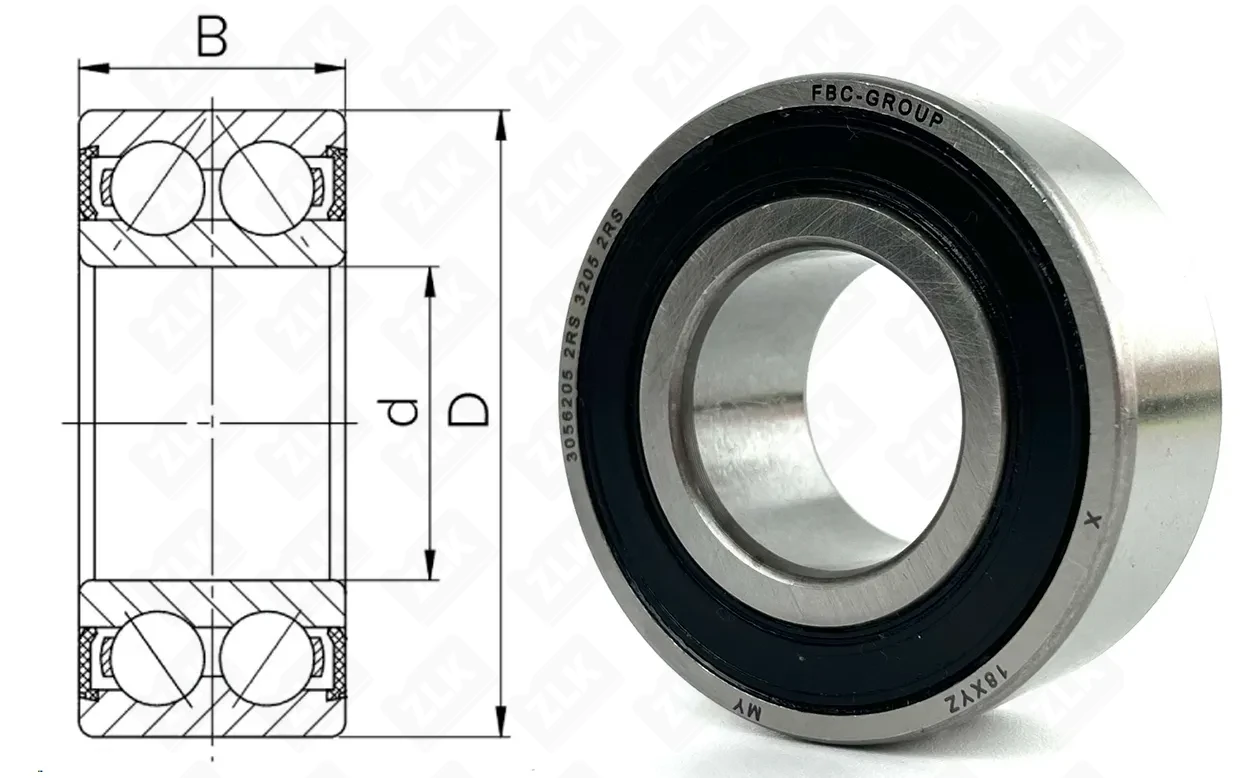 Подшипник шариковый 3056205-2RS (52052RS,32052RS) 25×52×20.6 мм Россия