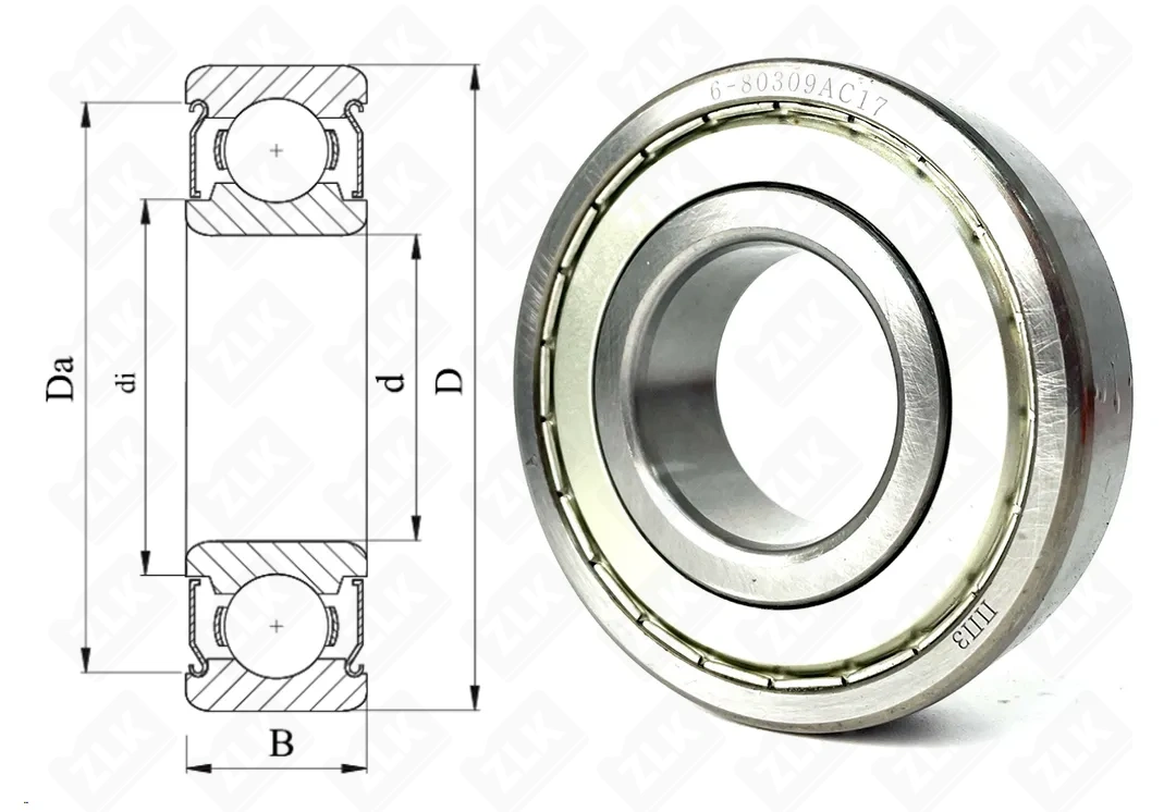 Подшипник шариковый 80309 (6309 ZZ) 45×100×25 мм ППЗ