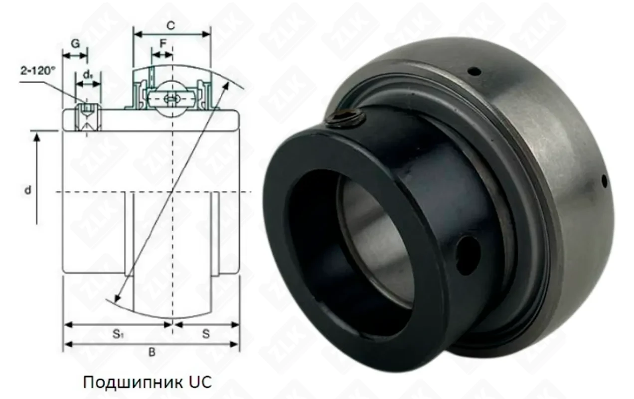 Подшипник шариковый  (SA205-16-2S) 25.4×52×21 мм STC
